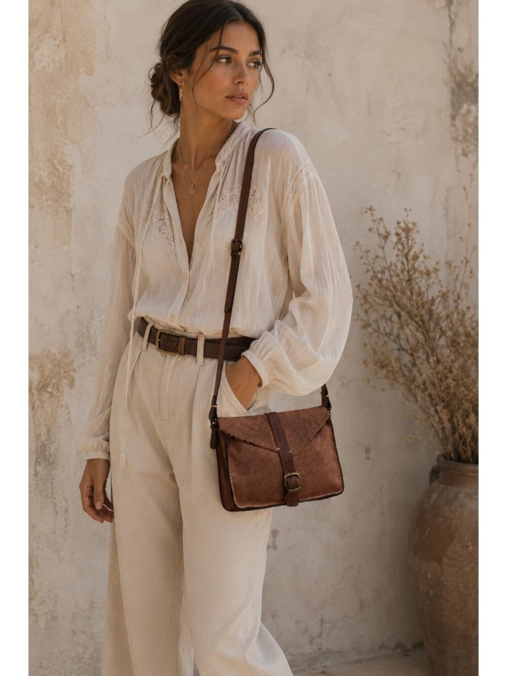Handmade Genuine Leather Messenger Crossbody Bag Brown Rustic Satchel Unisex - Picture 15 of 16